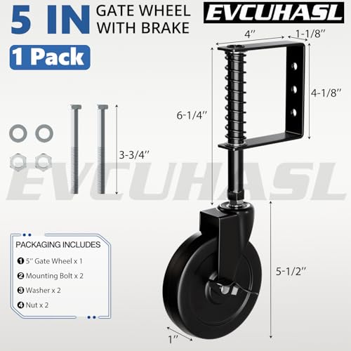 5 Inch Spring Loaded Gate Caster with Side Brake 220 Lbs Capacity Black