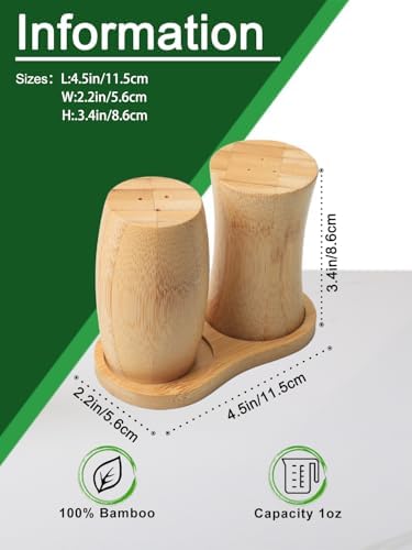ZTHapwa Bamboo Salt Pepper Shaker Set of 2