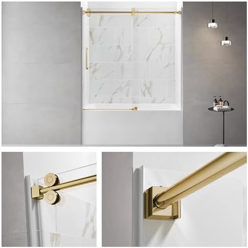 ChicFurnit 56-60 Frameless Shower Door with Gold Hardware 1