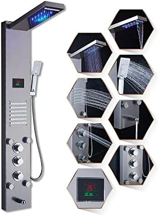 Gougeltd LED Light Shower Panel Tower Rainfall Head with Massager Jets