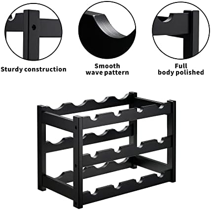 VASMIA Bamboo Wine Rack 3-Tier 12 Bottles Black 1