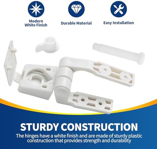 Toilet Seat Hinge with Plastic Bolts Kit - White Pair