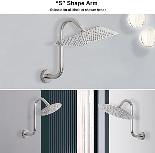 NearMoon S-Shaped Shower Head Riser 12 Inch Brushed Nickel 2 Pack