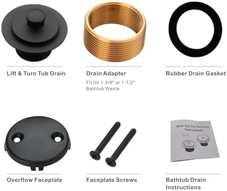 HIDROP Matte Black Tub Drain Set with Overflow Conversion Kit