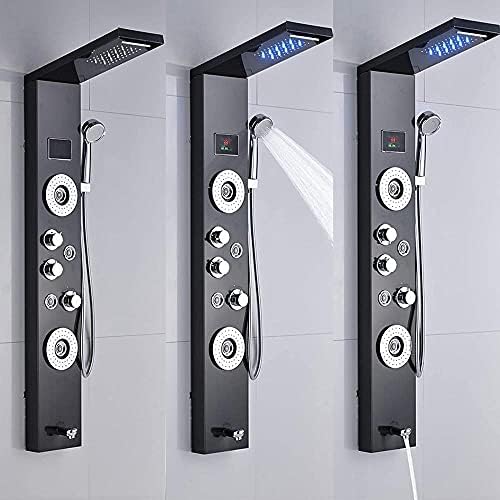 Gougeltd LED Shower Tower Panel Black Stainless Steel