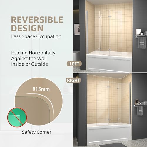 GETPRO Foldable Hinged Tub Shower Door 51x59