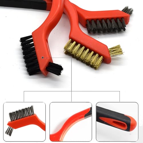 Wire Brush 3Pcs Metal Scrubber with Curved Handle