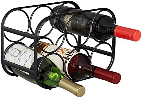Buruis 6-Bottle Wine Rack Modern Black Metal Stand
