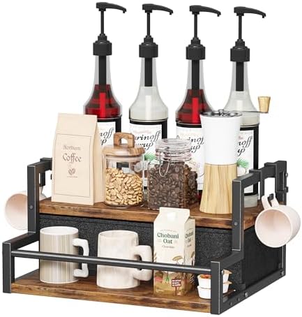 Homeiju Coffee Syrup 2-Tier Organizer Rack with Drawer