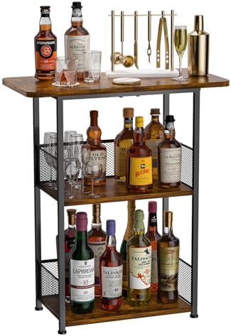 Eyteenokk 3 Tier Freestanding Whiskey Rack with T-Shape Countertop