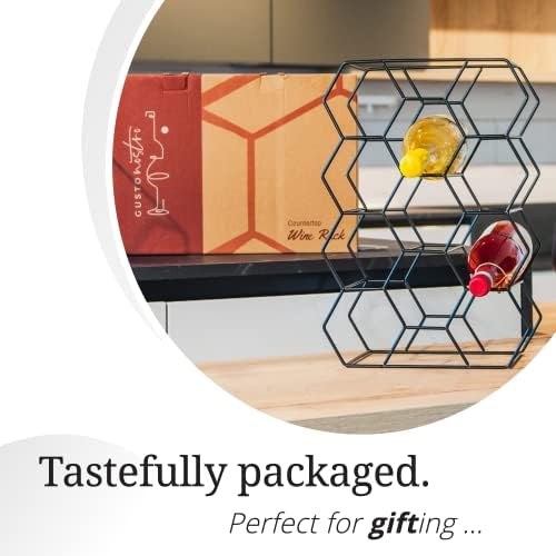 Gusto Nostro 14 Bottle Countertop Wine Rack - Modern Black Metal 3 Tier