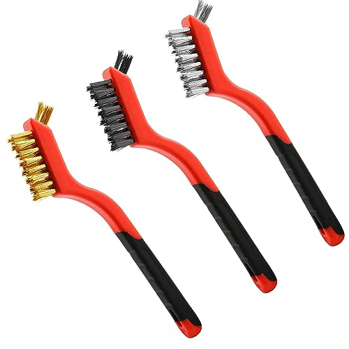 Wire Brush 3Pcs Metal Scrubber with Curved Handle