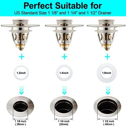 Universal Sink Stopper - Brushed Nickel Drain Plug with Anti-Clogging Strainer