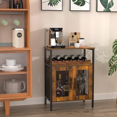 X-cosrack Rustic Wine Bar Cabinet with Detachable Rack and Glass Holder