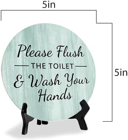 Round Please Flush Toilet Wash Hands Bathroom Sign
