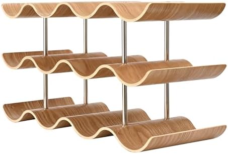 TRUDING 12 Bottle Freestanding Wine Rack - 3 Tier Wavy Wooden Storage Stand