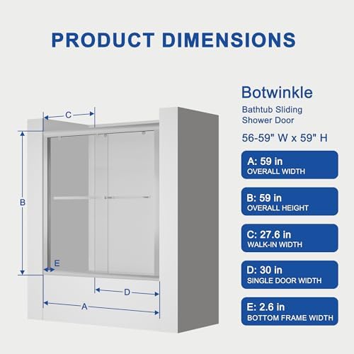 Botwinkle Bathtub Shower Door 56-59 x 59 Bright Silver