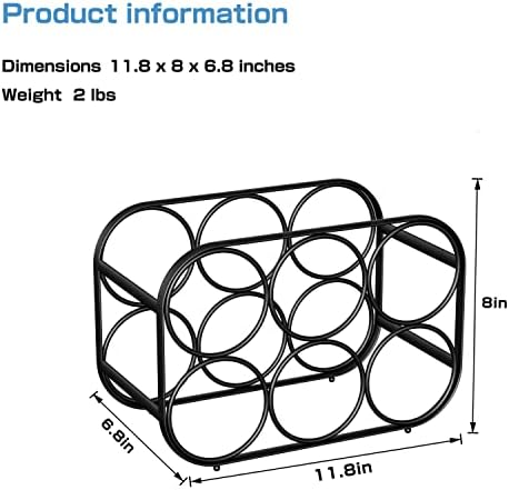 Buruis 6-Bottle Wine Rack Modern Black Metal Stand