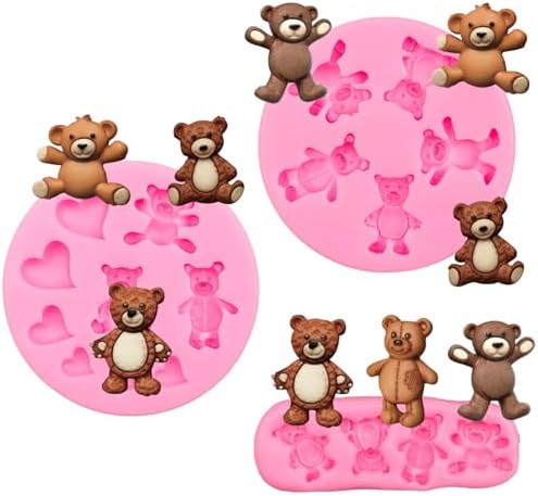 MEMOVAN 3pcs Bear Silicone Fondant Molds for Cake Decorations