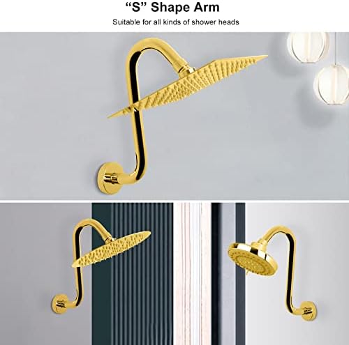 NearMoon S Shaped Shower Head Riser 12 Inch Chrome Gold