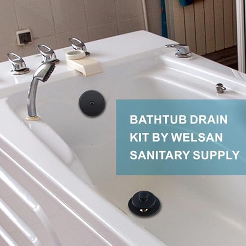 Welsan Matte Black Tub Drain Kit with Overflow Faceplate 1