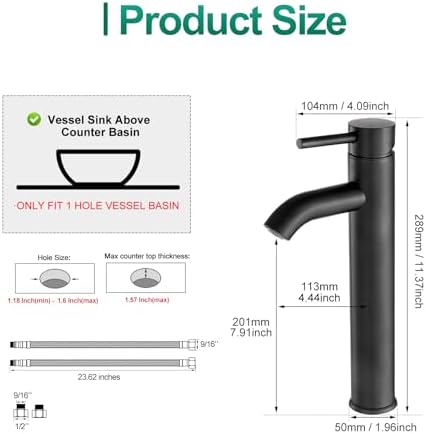 VOTON Chrome Modern Tall Vessel Sink Faucet Single Handle One Hole