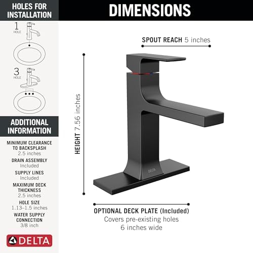 Delta Faucet Velum Single Hole Bathroom Faucet in Matte Black