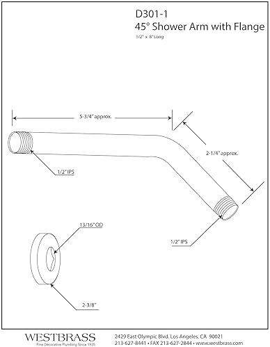 Westbrass D301-1-12 12 IPS x 8 Wall Mount Shower Arm
