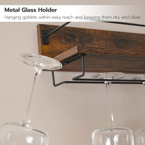 HOOBRO Wall Mounted Wine Rack 2 Pack Rustic Brown and Black