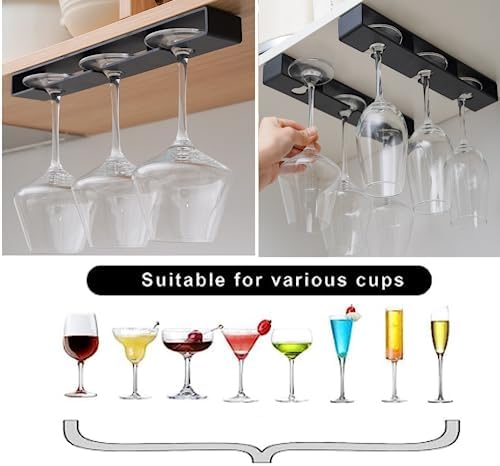 2Pack Wine Glass Holder Under Cabinet Stemware Rack Black