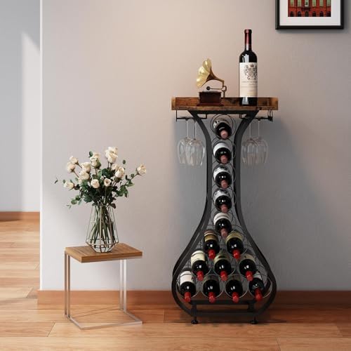 X-cosrack Freestanding Wine Rack with 14 Bottle Capacity and Glass Holder