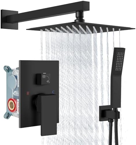 Aolemi Matte Black 8 Inch Wall Mount Shower Head Set