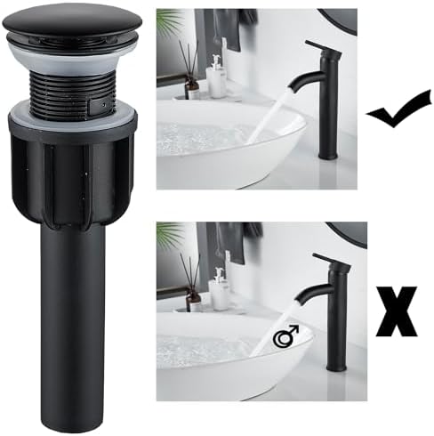 NICTIE Tall Matte Black Single Hole Bathroom Faucet with Pop-up Drain