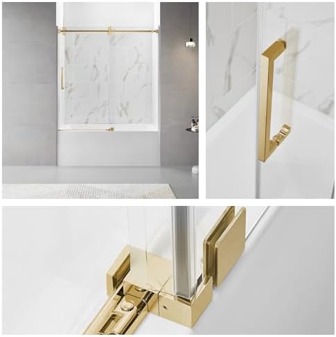 ChicFurnit 56-60 Frameless Shower Door with Gold Hardware 1