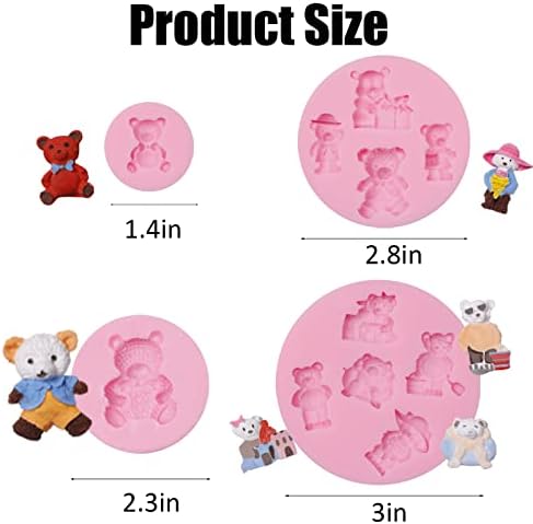 Teddy Bear Silicone Molds 4Pcs for Cake Candy Decoration