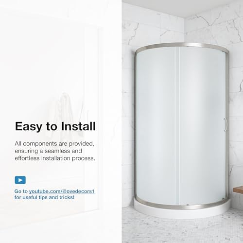 Rounded Frosted Glass Corner Shower Kit with Satin Nickel Hardware