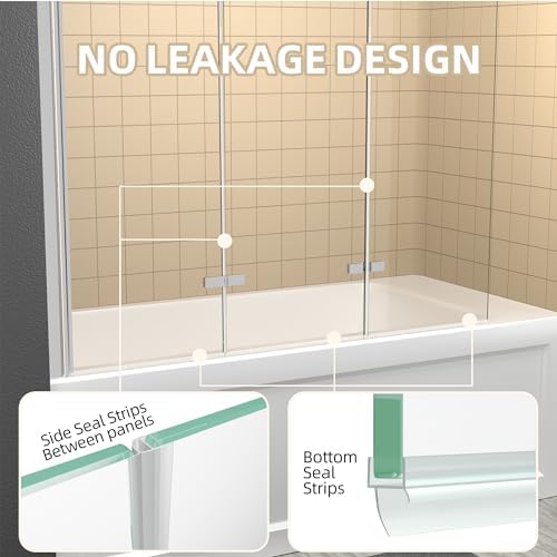 GETPRO Foldable Hinged Tub Shower Door 51x59