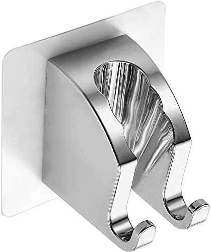 JONKEAN Chrome Shower Head Holder with 2 Hooks No Drill Adjustable 1