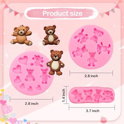 MEMOVAN 3pcs Bear Silicone Fondant Molds for Cake Decorations