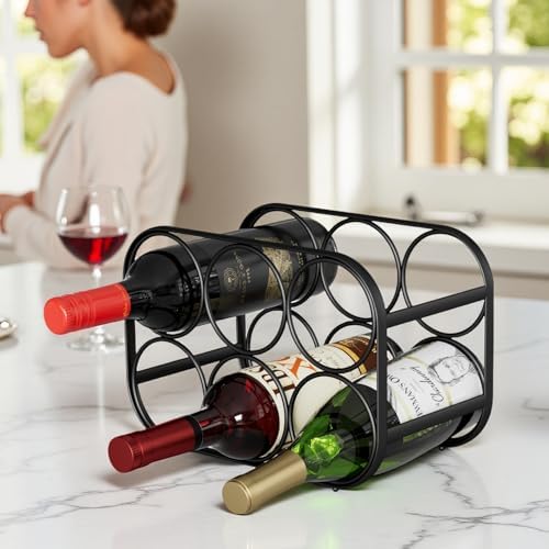 Buruis 6-Bottle Wine Rack Modern Black Metal Stand