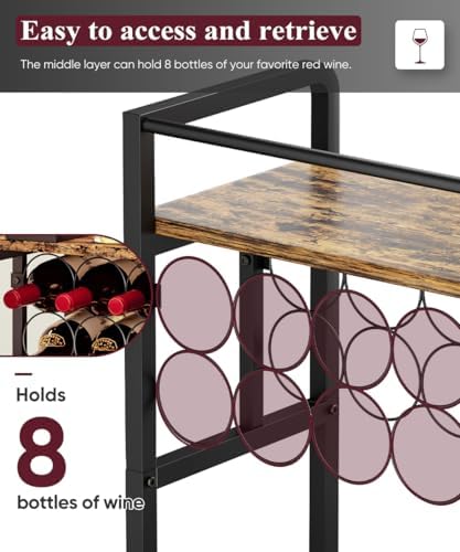 3-Tier Freestanding Wine Rack with Metal Frame Black
