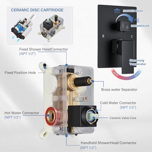 Ackwave Matte Black Rain Shower System Set