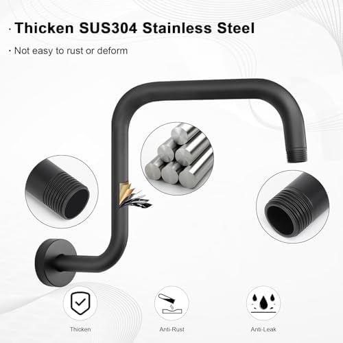 HarJue S Shaped Shower Arm 13 Inch Z-S Shape Matte Black