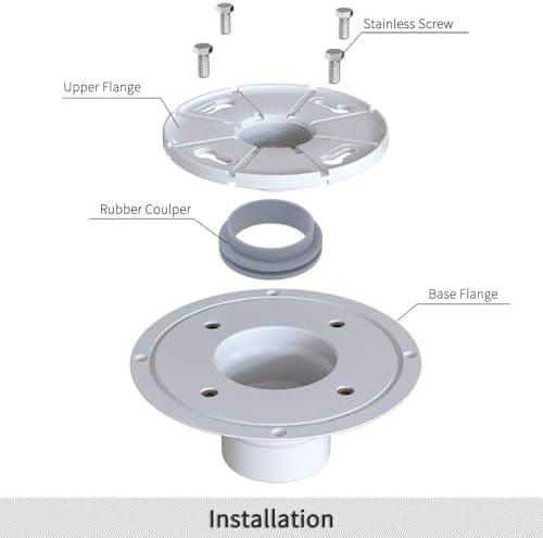USHOWER 2 Inch Drain Base Flange with Rubber Coupler - White