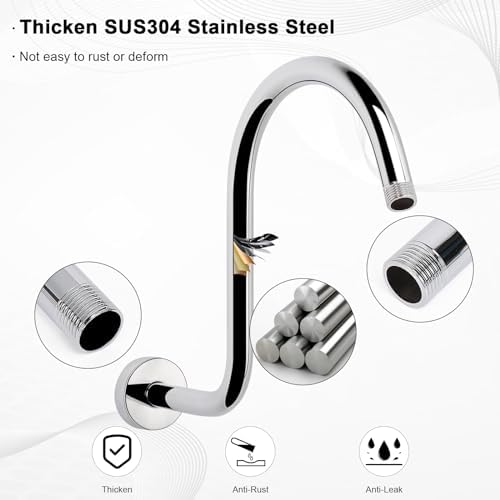 HarJue S Shaped Shower Arm 13 Inch Chrome Stainless Steel