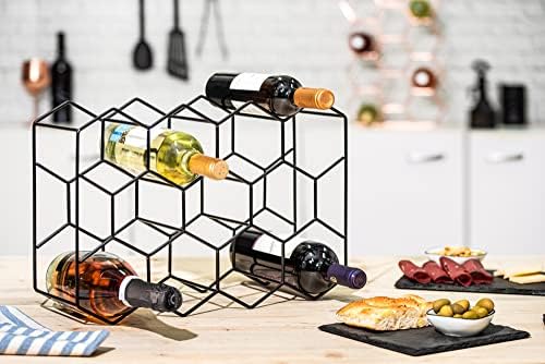 Gusto Nostro 14 Bottle Countertop Wine Rack - Modern Black Metal 3 Tier