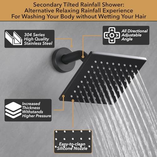 VANFOXLE Matte Black Push Button Shower Faucet Set 1