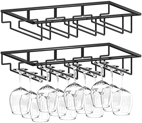 Wine Glass Rack 2 Pack - 4 Rows Black Metal Storage Hanger