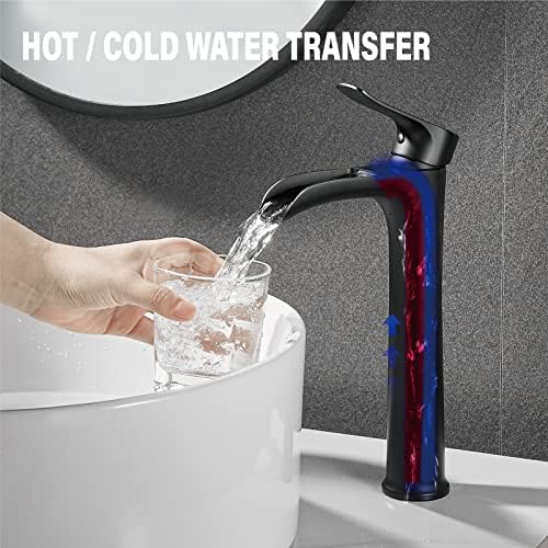 YUNDOOM Matte Black Vessel Sink Faucet with Waterfall Design