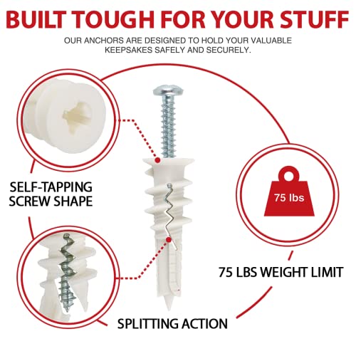 CrimsonMark 120Pcs 8 Drywall Anchors Screws Kit